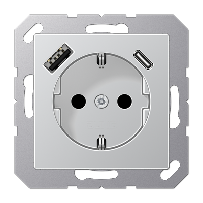 Розетка SCHUKO® з USB A/C, алюміній A1520-15CAAL фото