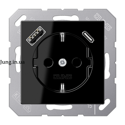 Розетка SCHUKO® з USB A/C, чорна A1520-15CASW фото
