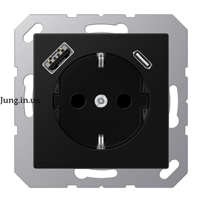 Розетка SCHUKO® з USB A/C, чорна матова A1520-15CASWM фото