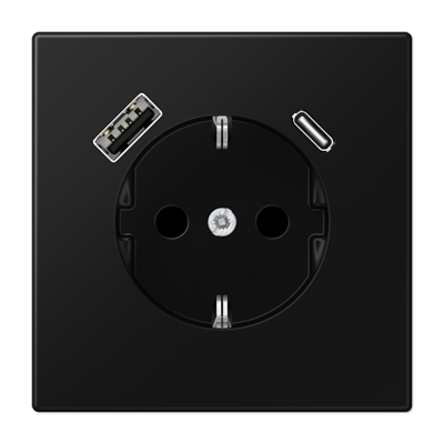 Розетка SCHUKO® з USB A/C, чорна матова LS1520-15CASWM фото