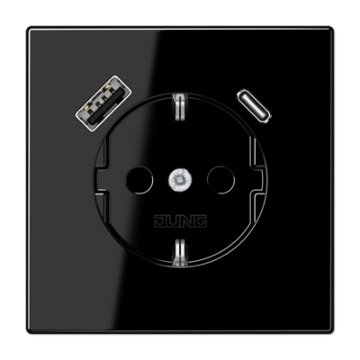 Розетка SCHUKO® з USB A/C, чорна LS1520-15CASW фото